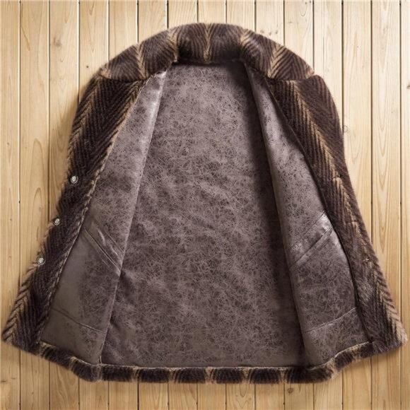 Men's Faux Mink Coat Mid-Length Open Front Single Breasted Reversible Fur Jacket - Picture 3 of 10